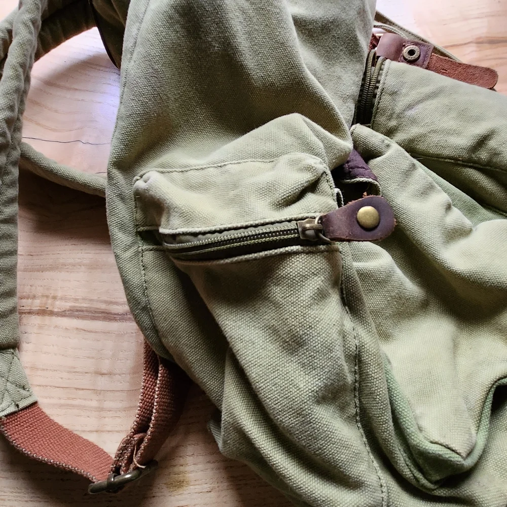 Green Canvas Backpack - Picture 3 of 9